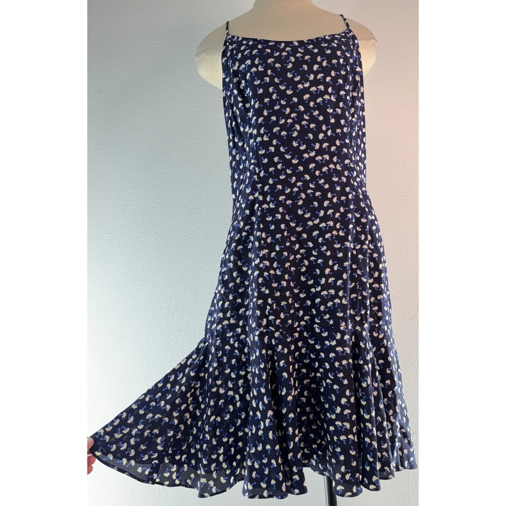 VTG 90s Y2K Jonathan Martin Blue Floral Mini Dress Ruffle Hem Boho Cottage 9/10